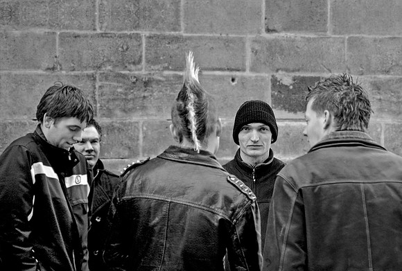 De rigueur leather jacket for youth with mohawk - Prague, Czech Republic, 2009