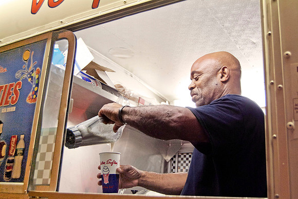 Mister Softee machine, truck & operator - NYC, 2014