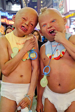 Brothers Oliver & Pablo Jimenez in baby costumes - Times Square, NYC, 2015