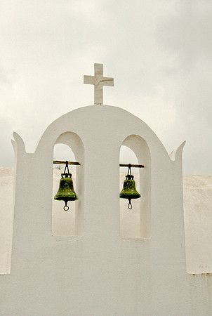 Roof front bells of church - Santorini, Greece, 2011